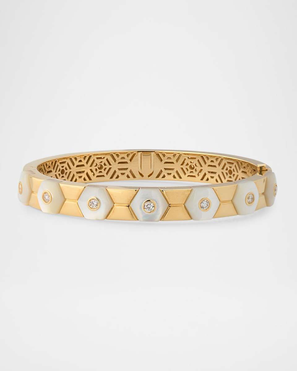 Baia Sommersa Bangle in 18K Yellow Gold with White Diamonds and Mother Of Pearl